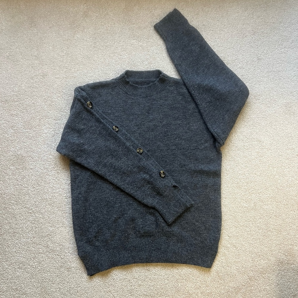 Gray Mockneck Sweater with Button Accents